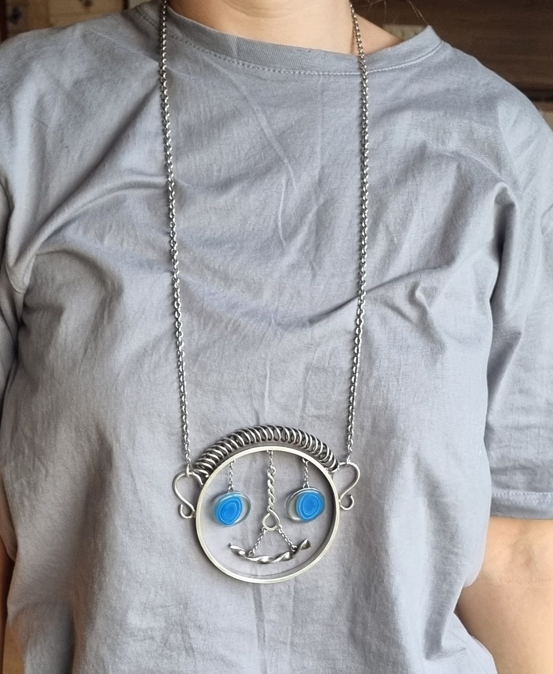 Danish 1960s 'happy Face' Sterling Silver Necklace by Carl