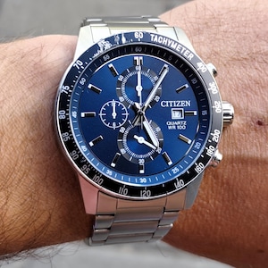 Montre à quartz authentique 2017 CITIZEN 0510-S110912 chronographe pour homme avec cadran bleu