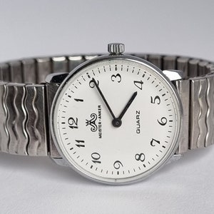 Montre Femme Vintage Meister Anker - Cadran Doré, Bracelet Cuir Noir - Occasion - Fabriquée En Suisse