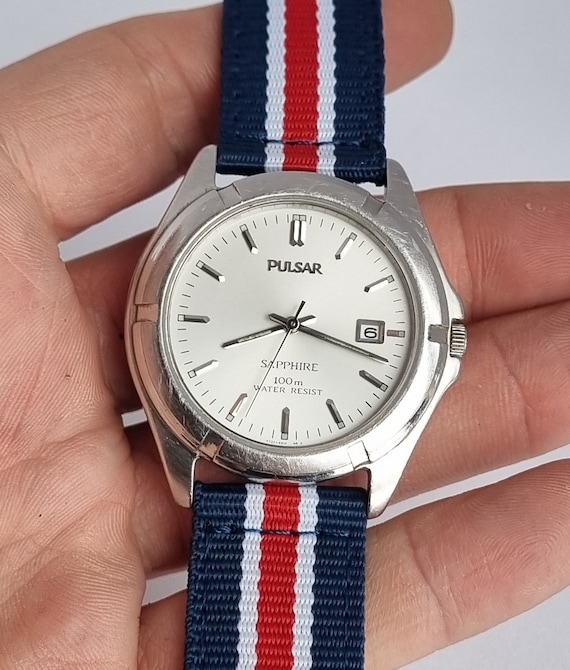 Vintage PULSAR V732 X183 Zafiro WR100 Reloj de cuarzo para hombre con dia Etsy Mexico