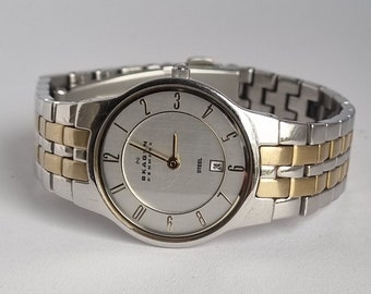 Danés 2012 SKAGEN 433SGX Reloj de cuarzo para mujer chapado en oro con esfera plateada y día