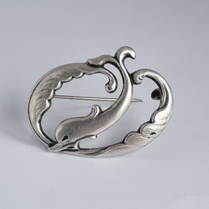 Art Deco Danish Eiler & Marløe Silver 830s DOLPHIN Brooch No 213