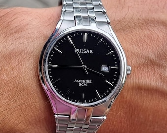 Vintage 2001 PULSAR VX32 X328 Sapphire Black Dial Men s Quartz Classic Watch w Day