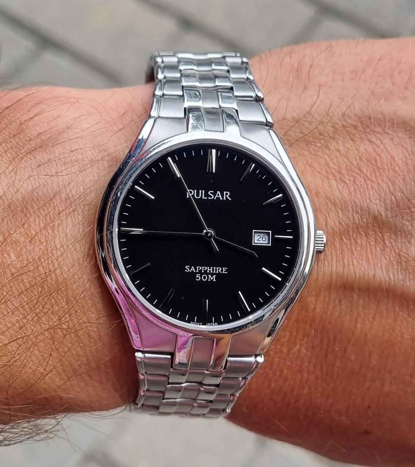 Reloj clasico de cuarzo para hombre con esfera negra y zafiro PULSAR VX32 X328 vintage 2001 con dia Etsy Mexico