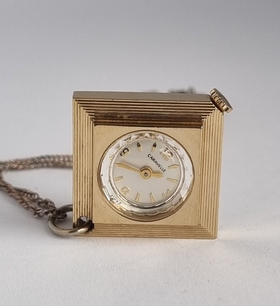 German 1973 CARAVELLE Bulova N3 Gold Plated Mechanical Women s medallion Necklace Pendant Watch Etsy