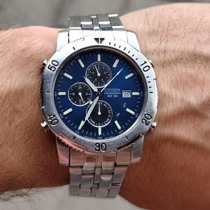 Vintage 1993 Citizen 6870-R36094 Chronograph Blue Dial Men's