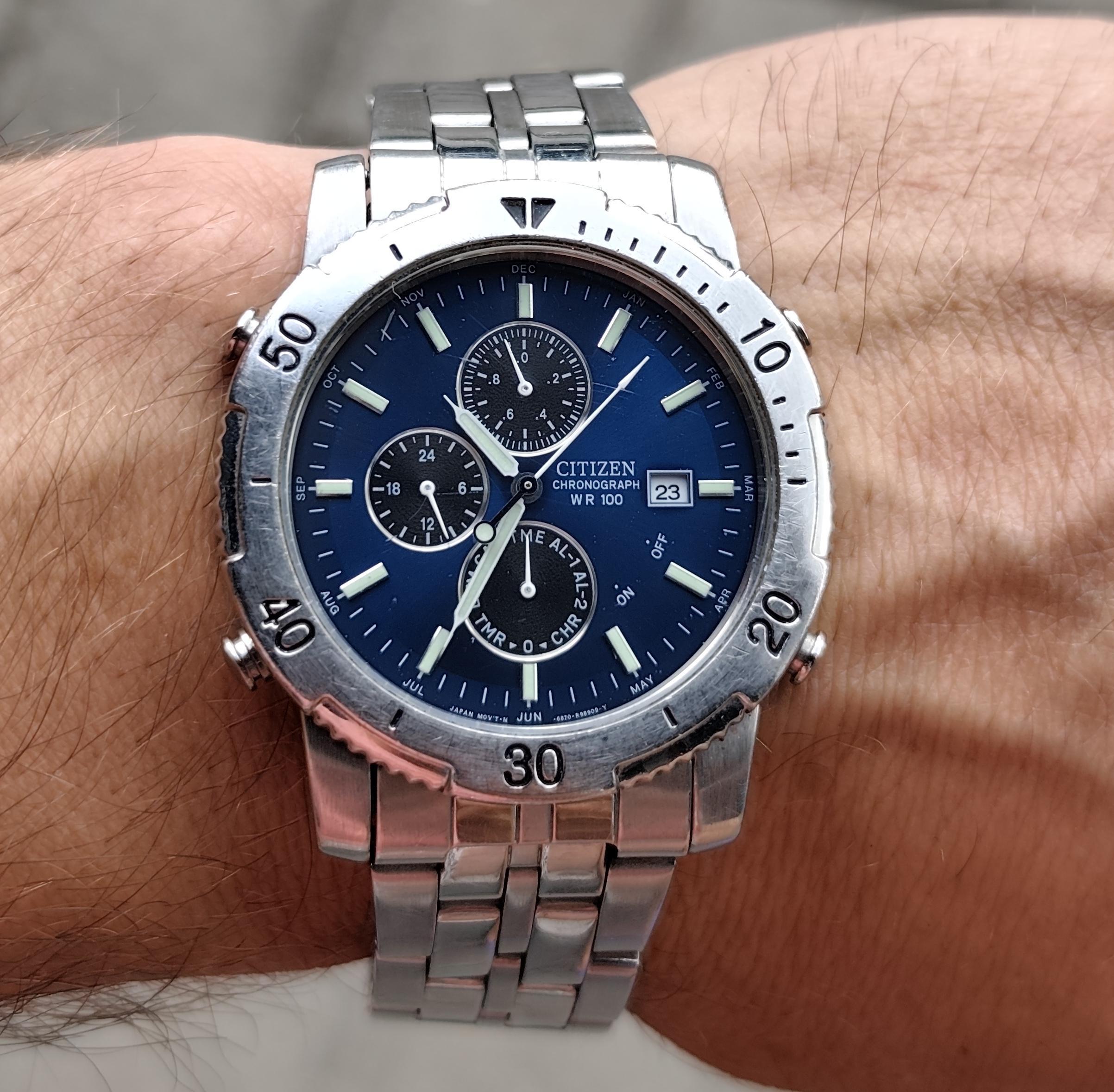 Vintage 1993 Citizen 6870-R36094 Chronograph Blue Dial Men's