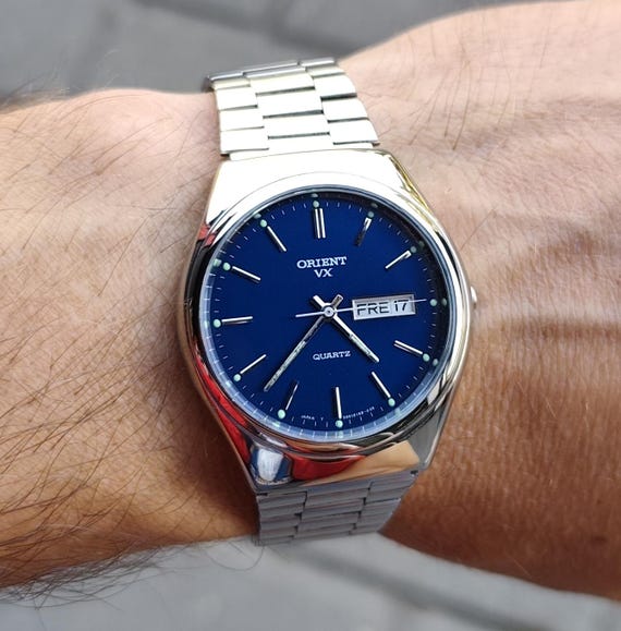 Rare Vintage 1980's Japan ORIENT 589619-80 Blue Dial Men's Quartz
