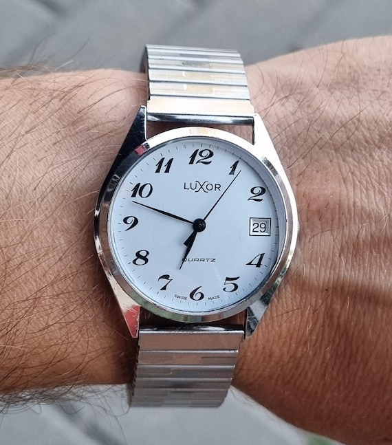 Vintage 1990 Swiss LUXOR 15461 Silver Dial Men's Quartz Watch W