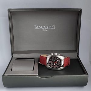 NOS 2005 Italian LANCASTER 0289 Black-Red Dial Men's Quartz Chronograph Watch