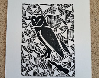 Magical Owl - hand pulled linocut print