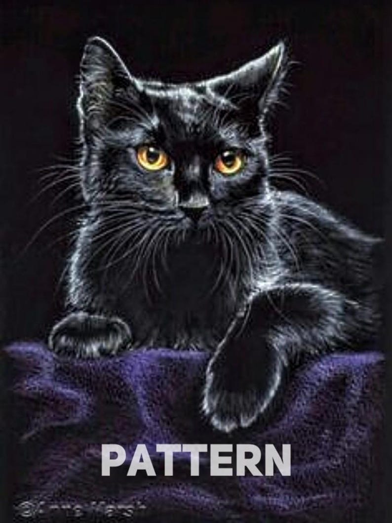 Black Velvet Cat Cross Stitch, UPDATED!, Black Cat Pattern, Pattern ...
