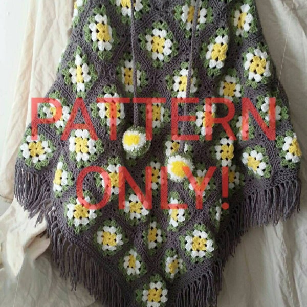 Crochet granny square poncho pattern, poncho pattern, crochet poncho pattern, crochet pattern, granny square pattern