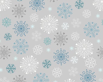 FLANNEL Fabric with Snowflakes on Grey from Lewis & Irene, 1-Yard Price, Holiday Fabric, Winter Fabric