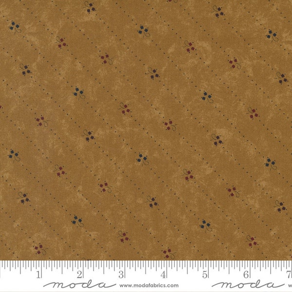 FREE SHIPPING!  Clover Blossom Farm Tiny Sprigs and Diagonal Dots on "Sunflower", 1 Yard Cut, Kansas Troubles Quilters for Moda #9713-12