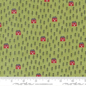 Blizzard Small Houses and Tiny Trees on a Pine Green Background, Sweetwater for Moda - 1 Yard, Moda 55621-23