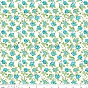FREE SHIPPING!  One Yard, Riley Blake Granny Chic &quot;Dishes&quot; in Blue, Cotton Fabric, Small Blue Floral