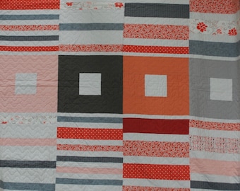 FREE SHIPPING!  Modern Geometric Quilt, Twin Bed Quilt, Quilt with Variety of Pieced Fabrics