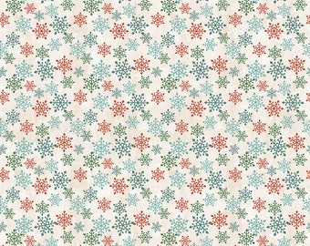 FLANNEL Snowflakes, Warmin' Up Winter from Northcott, 1-Yard Price, Red, White, Green and Teal Snowflakes, Holiday Fabric, Christmas Fabric