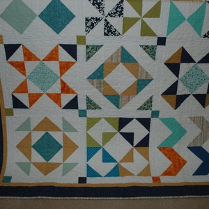 FREE SHIPPING!  Modern Sampler Quilt, Half-Square Quilt, Quilt with Variety of Pieced Blocks and Fabrics