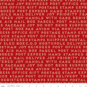 FREE SHIPPING!  Christmas Fabric, Shipping Words in Red from Christmas Delivery Line by Carta Bella for Riley Blake
