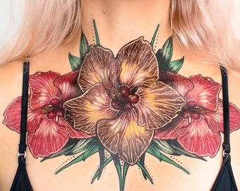 Tropical Hibiscus Tattoo Design Template Digital Download