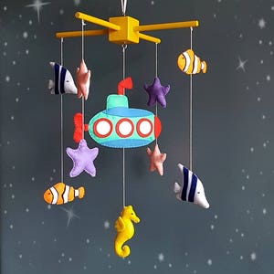 Submarine baby crib mobile nursery Under the sea Felt fish mobile Baby girl mobile Baby boy mobile Handmade mobile