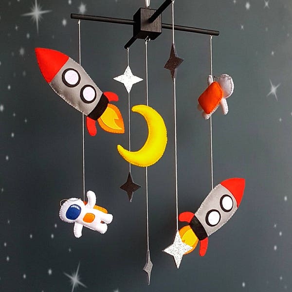 Space Baby crib mobile solar system Spaceship astronauts nursery mobile baby galaxy mobile custom mobile