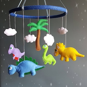 Dinosaur baby crib mobile Nursery decor Jurassic felt handmade mobile cot image 1