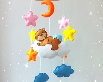 Bear baby crib mobile, Nursery baby crib mobile, Nursery decor, handmade Baby crib mobile, Baby shower gift, New baby gift