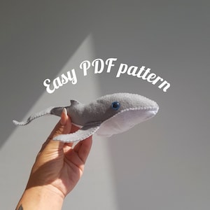 Felt Whale toy easy pattern Fish Ocean Pattern Sea PDF tutorial Sewing Pattern Ornament Felt stuffed animals pattern