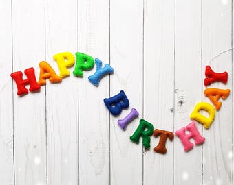 Happy Birthday banner Colorful banner Felt letters Wall hanging letters  Holiday banner Custom banner Baby party banner