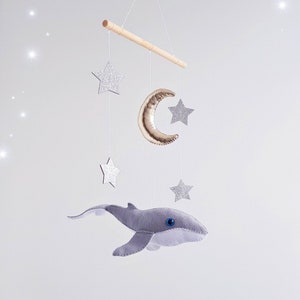 Whale baby crib mobile, Fish crib mobile, Ocean crib mobile, Sea crib mobile,  Under the Sea nursery Gold moon Silver Stars
