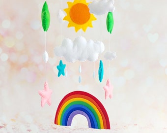 Colorful beautiful Rainbow baby crib mobile, Nursery baby crib mobile, Felt baby mobile, Girl baby mobile, Boy baby felt mobile