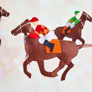 Nursery Baby crib mobile Horse and rider, horse racing nursery, felt cot mobile decor, Animal mobile,Order your color