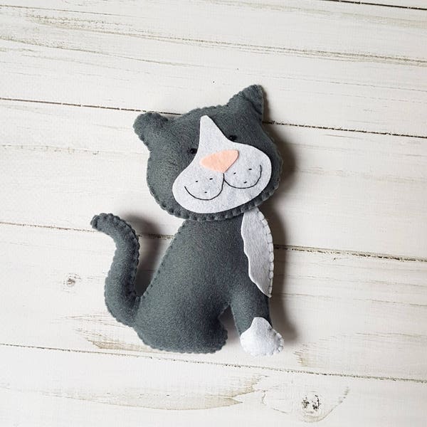 grey felt cat cat lover gift gray cat ornament stuffed animal cat Plushie cat British cat toy felt animals plush cat