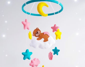 Baby crib mobile Animal bear felt decor