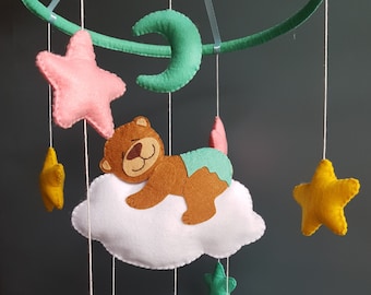 Baby crib mobile Animal bear felt decor