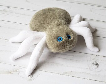 Süßes graues Spinnenspielzeug, Kinderspielzeug, gefüllte Vogelspinne, Babyparty-Geschenk, Kuscheltier, Spinne, individuelles Stofftier, Halloween-Spinne