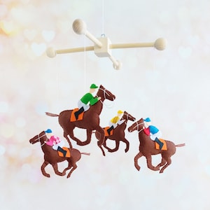 Baby crib mobile Horse and rider, Horse racing felt Nursery decor, Animal baby mobile, Hanging mobile, Colorfull mobile, Cot mobile