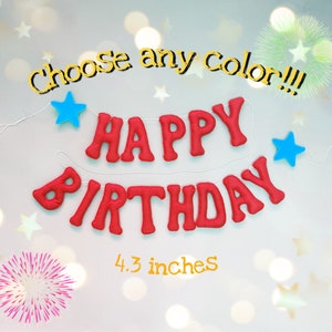 Banner de feltro de feliz aniversário, guirlanda, banner de carta de aniversário infantil, banner personalizado, banner de arco-íris