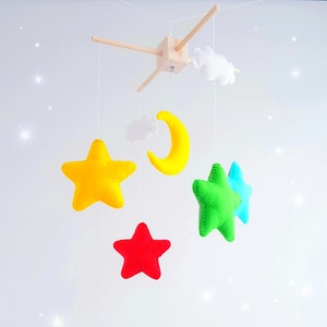 Colorful baby crib mobile Stars Moon Clouds Nursery decor Baby shower gift