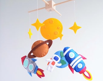 Galaxy baby crib mobile space with astronauts rockets and planets Nursery decor Baby shower gift