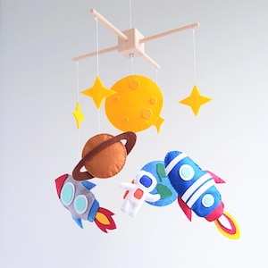 Galaxy baby crib mobile space with astronauts rockets and planets Nursery decor Baby shower gift