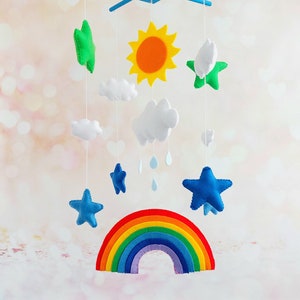 Colorful Rainbow Baby crib mobile Nursery felt decor mobile Clouds Stars decor Handmade hanging mobile Cot crib mobile Baby shower gift