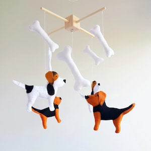 Dog baby mobile mobile Beagle Nursery Felt crib mobile, cot felt baby mobile,animals crib bobile, Baby girl mobile, Baby boy crib mobile