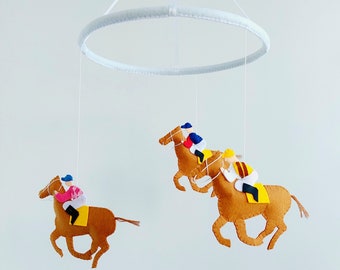 horse and rider baby crib mobile felt handmade nursery decor