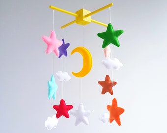 Colorful Stars baby crib mobile, nursery baby crib mobile, Baby girl mobile, Baby boy mobile, Baby shower gift, Felt handmade mobile