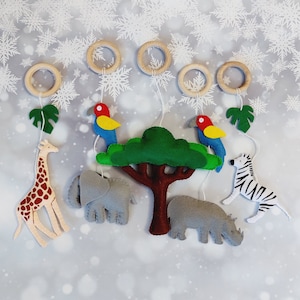 Baby Gym toy African Animals Nursery Jungle felt giraffe, zebra, elephant, rhinoceros  Baby Gym toy Junglie