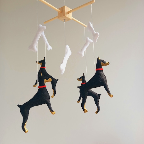 Dobermann Baby Mobile, Hunde Kinderzimmer Mobile, Tiere Babybett Mobile, Hänge mobile, Baby Junge Mobile, Baby Mädchen Mobile